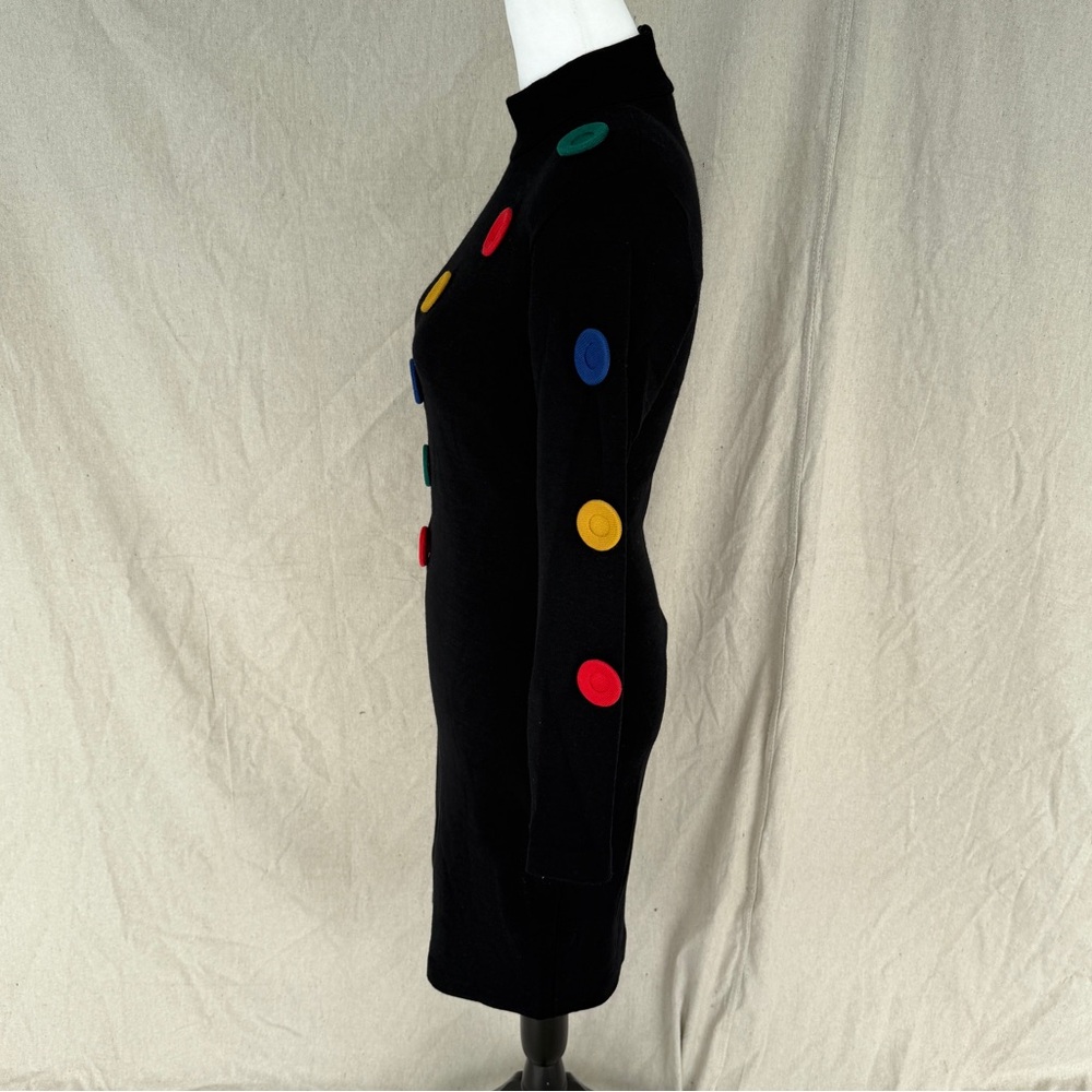 Vintage S Andrea Jovine Black Fitted Wool Multi-Colored Button Long Sleeve Dress - Picture 3 of 7